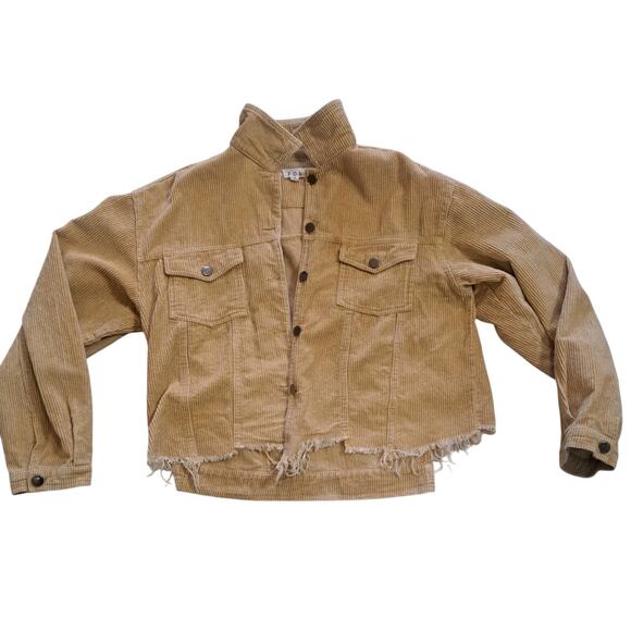 POL Khaki Corduroy Cropped Jacket/Shacket Size Small Grunge Boho Preppy Raw Hem - Picture 6 of 7